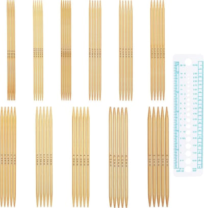 Bamboe breinaaldenset, 13 cm dubbele puntige breinaalden met naaldmes, 55 stuks rechte naaldenspelset 2,0-5,0 mm, korte breinaalden voor sokken breien, houtkleur