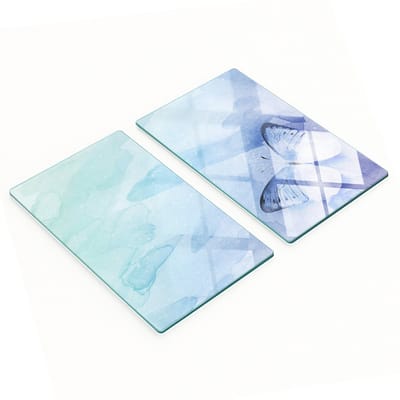 Decoratieve glazen snijplanken voor in de keuken met blauwe vlinder, 2x30x52 cm