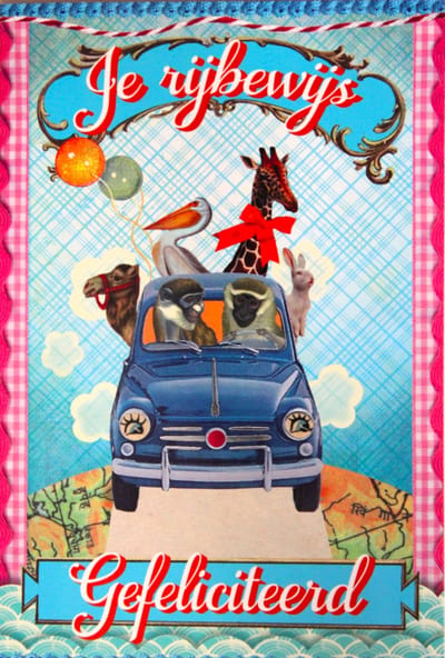 Luxe Rijbewijs Wenskaart - Dubbele Gevouwen Kaart Wens Kaart Geslaagd - Le Permis De Conduire - Führerschein - Driver's License - Auto - 213600 - 16.2x11.5cm - Met Envelop - Art of Cards - Gratis Verzonden - Hoge Afnamekortingen