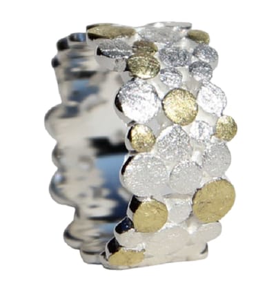 Schitterende Bicolor 14 Karaat Vergulde Zilveren Brede Ring 16.50 mm. (maat 52) | Damesring |