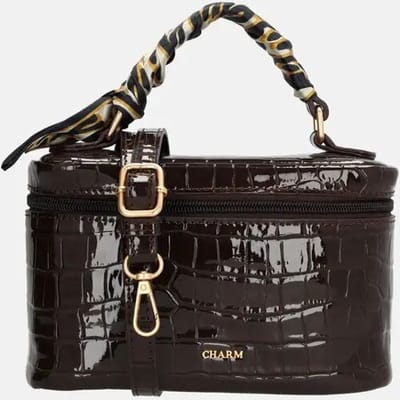 Charm London Knightsbridge Handtas - Box Model - Croco Print - Verstelbare Schouderband - Damestas - Inclusief Sjaaltje - Schoudertas - Crossbody - Donkerbruin