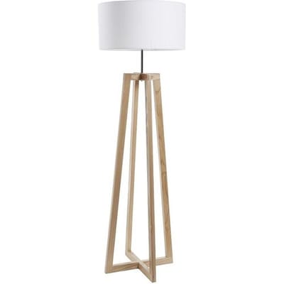 KARA vloerlamp moderne en klassieke stijl -Alt. 158 cm x D. ø45 cm - E27 60W - 2 m kabel - aan&uit - IP20 - hout - staal en wit katoen