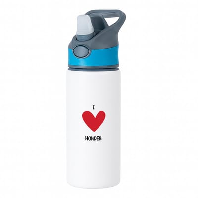 Hacebo® - Ik hou van honden waterfles met rietje blauw - Honden - Hondenliefhebbers - Dierendag - hondenbaasje - dogs - water fles - 650ML