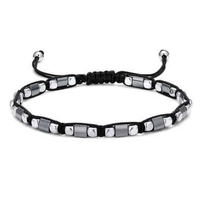 Twice As Nice Armband in edelstaal met zwarte draad Zilverkleurig 19cm+5cm