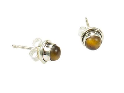 Zilveren knop oorbellen Tijgeroog 925 zilver