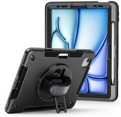 CaseBoutique Rugged AirStrap Grip Case - Valbestendig Hoesje met Handvat geschikt voor iPad Air 11 - Ideaal voor Bouw, Horeca, Retail, Hospitality, Kinderen, Ouderen & Meer