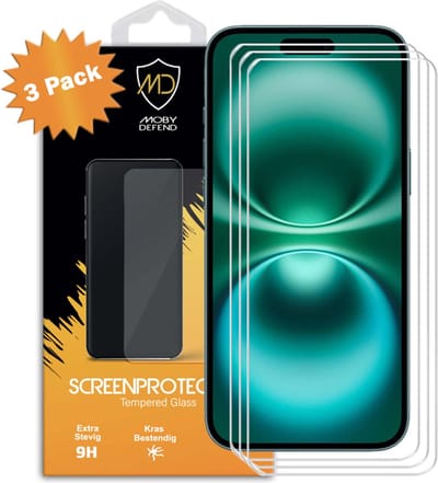 3-Pack MobyDefend Screenprotectors - Geschikt voor iPhone 16 Plus Case-Friendly Screensavers - Gehard Glas