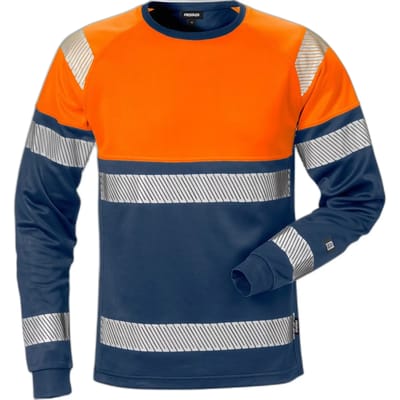 Fristads Hi Vis T-Shirt Met Lange Mouwen Klasse 1 7519 Thv - Hi-Vis oranje/marineblauw - XS