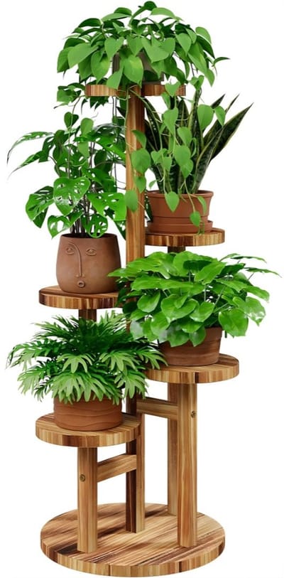 KAD® Plantenrek - Stijlvol Verticaal Plantenrek voor Bloempotten - Decoratieve Bloempotstandaard voor Binnen - Bruin - 35cm x 35cm x 86cm