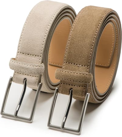 DTCH.FIT Herenriem Suède Bobby - Riem Beige & Taupe - Pantalon & Jeans Broekriem - Riemmaat 85cm - Totale lengte 100cm - 2 Stuks