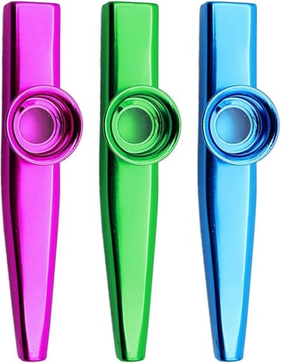 3 Stuks - Kazoo-muziekinstrument metaal - Metaal blauw, groen, paars