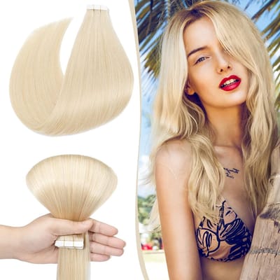 Echthaar Tape Extensions voor Haarverlenging, 100% Remy Haar, Platina Blond 12" (30cm), 10 Stuks, Ideaal voor Volumineus en Natuurlijk Haar