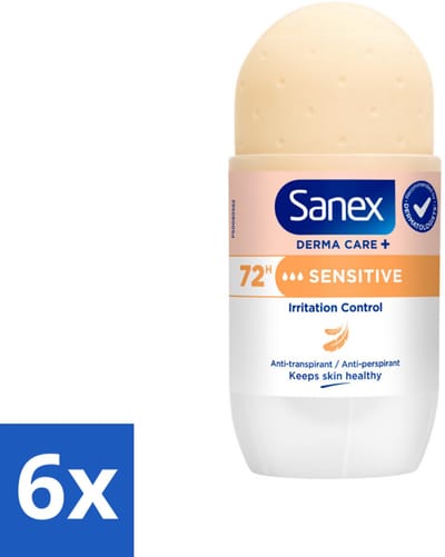 6 x Sanex – Deodorant Roller – Dermo Sensitive – 53 ml - Gevoelige Huid - Anti-transpirant - Zweet - Geur - Okselhuid