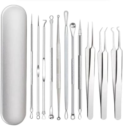 11 Stuks Acne Naald en Mee-Eter Verwijderaar – Porie Schoonmaker en Zwarte Kop Extractie Tool – Huidverzorging & Vlekverwijdering