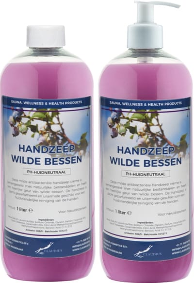 Handzeep Wilde Bessen 1 liter - set van 2 stuks - met gratis pomp - Voordeelverpakking