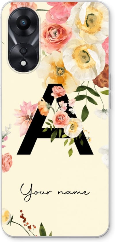 Gepersonaliseerd - Case Company® - Hoesje geschikt voor Oppo A78 5G hoesje - Flirty Flowers Monogram - Soft Cover Telefoonhoesje - Bescherming aan alle Kanten en Schermrand