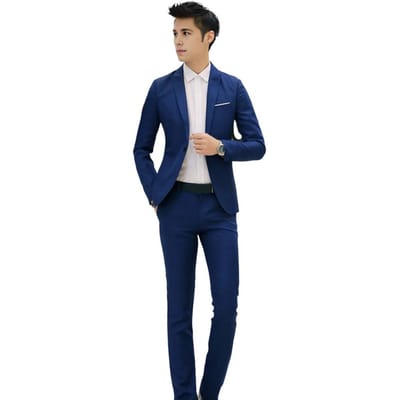 2 stuks/set heren slim fit pak set revers lange mouw enkele knoop pak jas mid-rise lange broek set effen kleur zakelijke outfit L