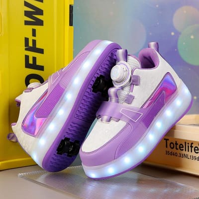 Herfst en Winter Nieuwe Vierwielige Afrolschoenen voor Kinderen van 8 tot 15 Jaar, Hoogwaardig Afneembaar Lichtgevend Oplaadbaar 38 purple