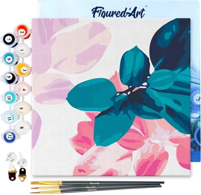 Figured'Art Mini Schilderen op Nummer Volwassenen 20x20cm met lijst Gebladerte 2 - Klein Formaat Creatieve Hobby Kit DIY Art Nummer Compleet