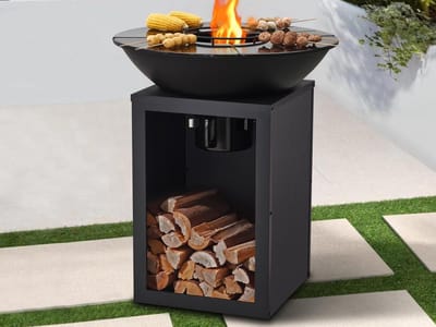 Vente-unique Barbecue plancha brasero op houtskool met opbergruimte 80 x 80 x 96 cm, zwart - IGNOS