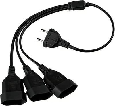 3-in-1 Verlengsnoer met Platte Stekker 0,5 m - Verdeelstekker voor TV, PC en Monitor, 250 V, Zwart