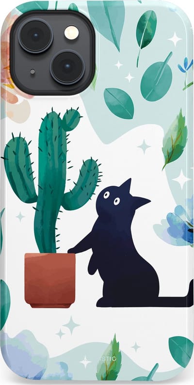 Casetastic hoesje geschikt voor Apple iPhone 14 Plus - MagSafe - Dubbellaagse bescherming - Cactuskat - Fashion Case - Lichtgrijs Turquoise Wit Mintgroen