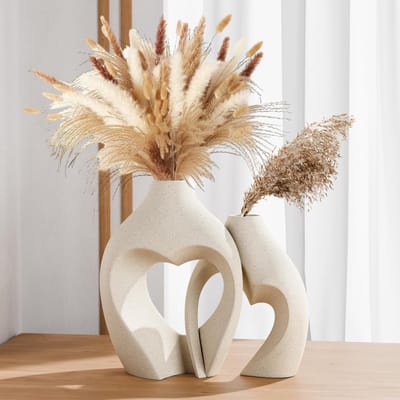 Keramische Bloemenvaas - Hartvormige Vazenset van 2 - voor Huisdecoratie Woonkamer, Bruiloftstafelstukken