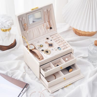 Belleza Luxe Sieradenhouder - Juwelendoos – Kunstleder – Met slot - Spiegel - XL