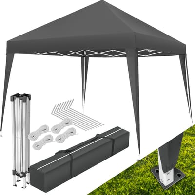 tectake® Paviljoen 3x3 m - Tuinpaviljoen - Waterafstotend - In hoogte verstelbaar - Opvouwbaar paviljoen met pop-up kliksysteem - Partytent voor tuin, festival, camping - Inclusief spantouwen, haringen en tas - Grijs
