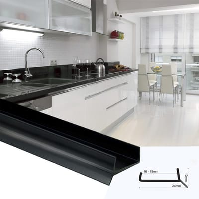 DQ-PP Abdichtingsprofiel - Keukenplint afdichtstrip - 18mm x 3m - Zwart - Vocht- en stofbescherming - Plintprofiel PVC