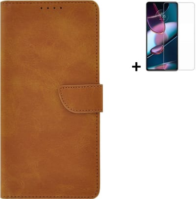 MoDo hoesje Geschikt voor Motorola Moto G53 - Kunstleer Book Case - Cognac Bruin hoesje met screenprotector