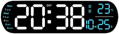 Grote digitale wandklok, LED-wekker met groot display en ademend licht/datum/dag/temperatuur/timer voor thuis, slaapkamer, keuken, sportschool en kantoor
