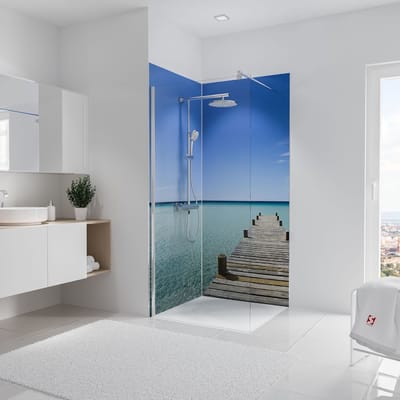 Schulte achterwand - Foto - steiger Malediven - 90+90x210 - zelf inkortbaar en zelfklevend - wanddecoratie - muurdecoratie - badkamer wandpanelen - muurbekleding