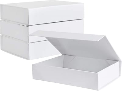 Witte harde geschenkdozen met magnetische sluiting - rechthoekig, 17,8x12,7x4,1 cm
