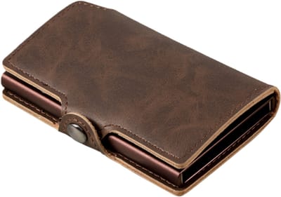 Vintage metalen kaarthouder/portemonnee - Kaarthouder met kliksluiting - Portemonnee met meerdere kaartsleuven - RFID-antidiefstalbeveiliging - 10*7*1,5 cm - Donkerbruin - 1 stuk