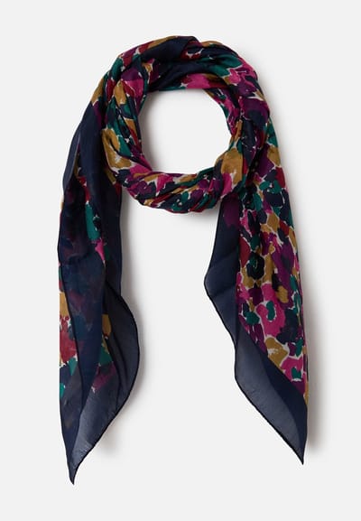 Damart - Zijden bloemen sjaaltje - Dames - Blauw - Taille Unique