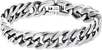 Lucardi Heren Armband schakel mat - Staal - Armband - Vaderdag Cadeautje - 21 cm - Zilverkleurig