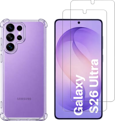Hoesje geschikt voor Samsung Galaxy S26 Ultra backcover Shockproof siliconen Transparant en 2 stuks Screenprotector Gehard Glas