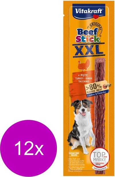 Vitakraft Beefstick Xxl - Hondensnacks - 12 x Kalkoen Rund 30 g