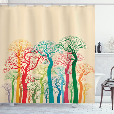 New Bed, Herfst Kleurrijke Abstracte Bomen, Douchegordijn Badkamer Decor Set met Haakjes, 180 cm B 200 cm L