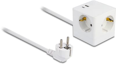 Delock Extension Socket Cube 3-way with childproof lock and USB PD 3.0 charger 20 W, 1.5 m cable, white