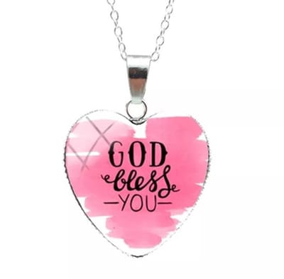 Ketting - God Bless You - Hart - Hanger - Verzilverd - Roze - Emmyrovi