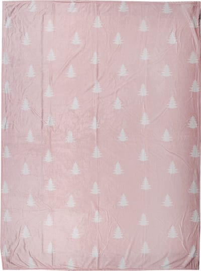 Clayre & Eef Plaid 130x170 cm Roze Wit Polyester Kerstbomen