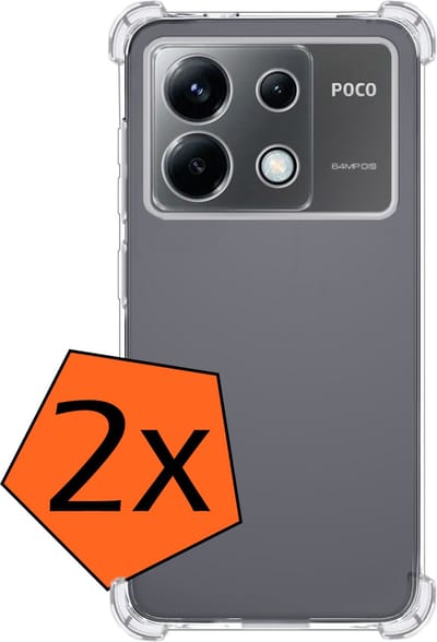 Hoes - 2 Stuks - Geschikt voor Xiaomi Poco X6 5G - Sterk & Shockproof - Siliconen Case - Back Cover - Telefoon Hoesje Shock Proof - Transparant