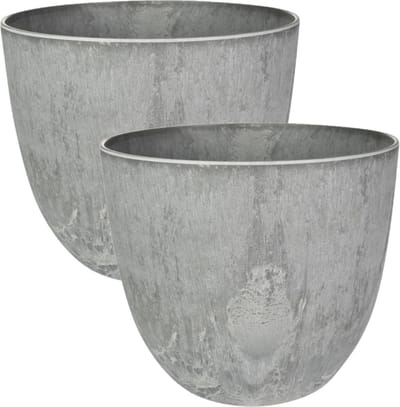 Ter Steege Bloempot - 2x - grijs - natuursteen look - D23 x H20 cm - voor binnen/buiten