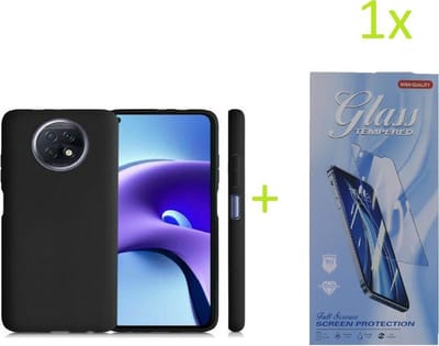hoesje Geschikt voor: Xiaomi Redmi Note 9T TPU Silicone rubberen + 1 stuk Tempered screenprotector - zwart