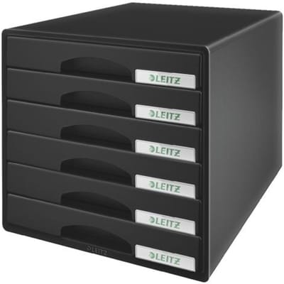 Esselte-Leitz LEITZ Schubladenbox Plus, 6 Schübe, schwarz für Format DIN A4 Maxi, Schubladen mit Auszugsstopp, - 1 Stüc