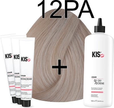 Kis KeraCream Color - 100ml - Haarverf Set - 12PA Ultralicht parel as | KIS - (3 x haarverf & 1L waterstofperoxide)