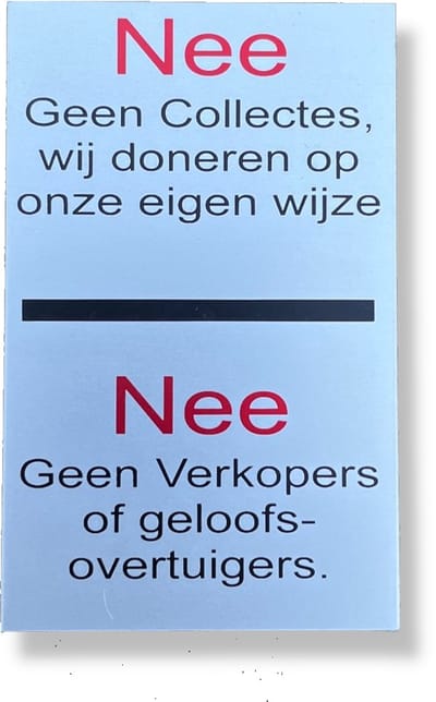 Xaptovi Deurbordje Geen Collectes, Verkopers of Geloofsovertuigers – Aluminium met Kleur – Zelfklevend – 80x50 mm