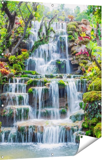 Gards Tuinposter Tropische Waterval in Thailand - 90x120 cm - Tuindoek - Tuindecoratie - Wanddecoratie buiten - Tuinschilderij
